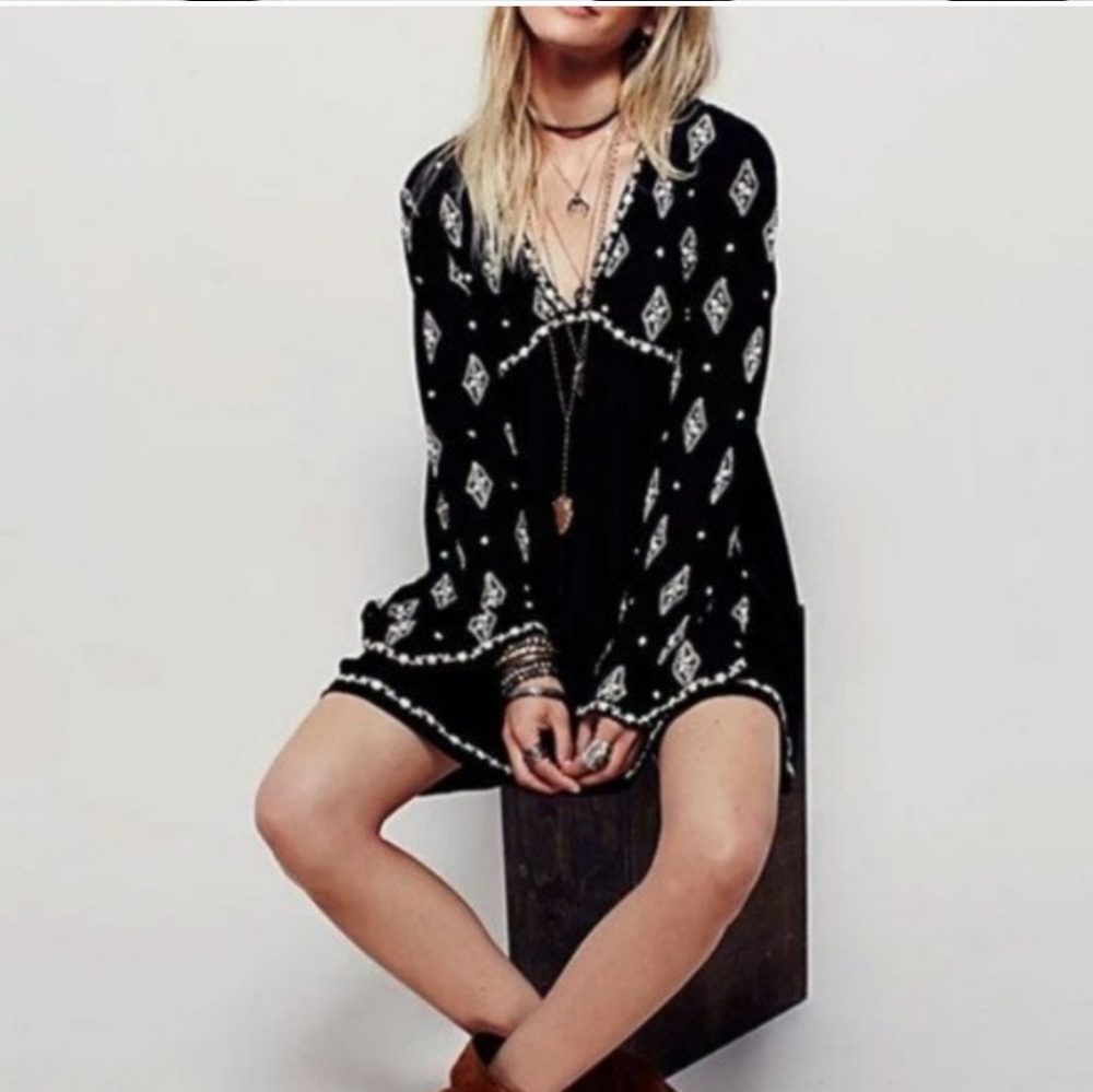Free People Diamond Embroidered Smock Top